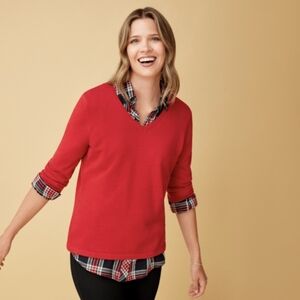 Northern Reflections Red V-Neck Long Sleeve Sweater Classic Basic Capsule Office